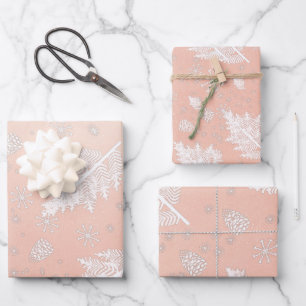 Glitter Rose gold with winter pattern Wrapping Paper Sheet