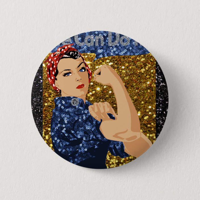 glitter rosie the riveter 6 cm round badge | Zazzle.com.au