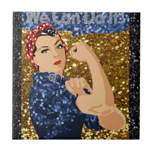 glitter rosie the riveter ceramic tile