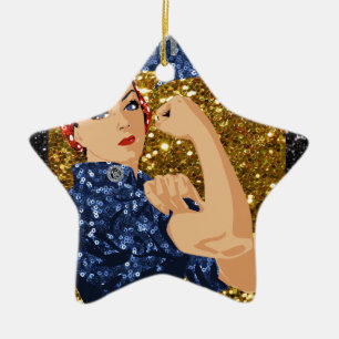 glitter rosie the riveter ceramic tree decoration