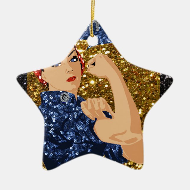 glitter rosie the riveter ceramic tree decoration (Front)