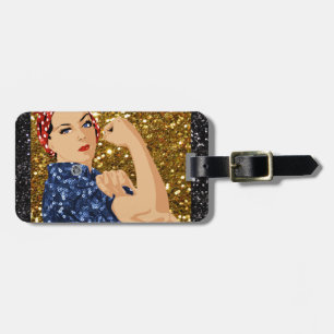 glitter rosie the riveter luggage tag
