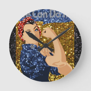 glitter rosie the riveter round clock