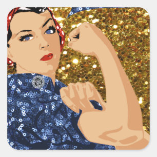 glitter rosie the riveter square sticker