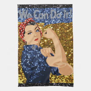 glitter rosie the riveter tea towel