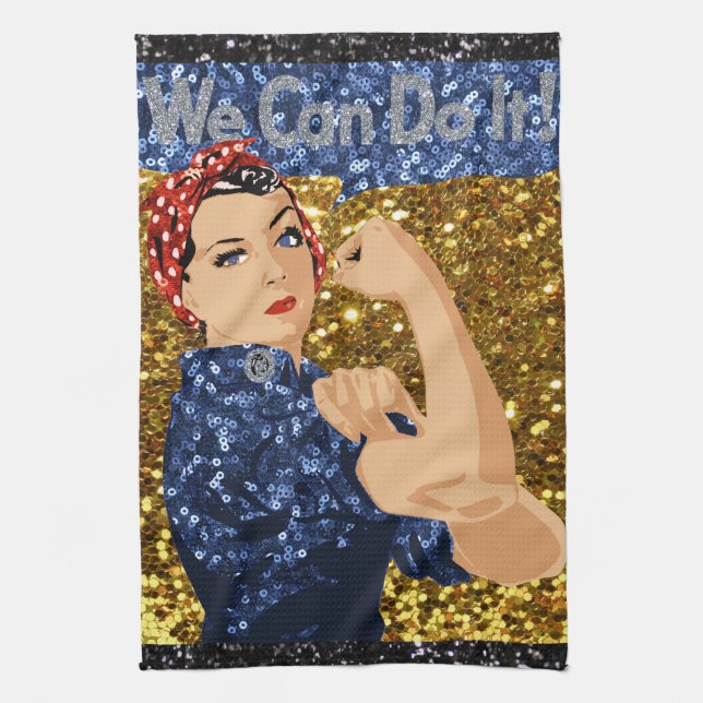 glitter rosie the riveter tea towel (Vertical)