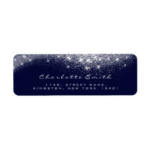 Glitter RSVP Blue Navy White Grey Bridal Makeup Return Address Label