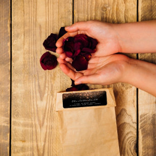 Glitter RSVP Copper Rose Gold Black Bridal Makeup Return Address Label