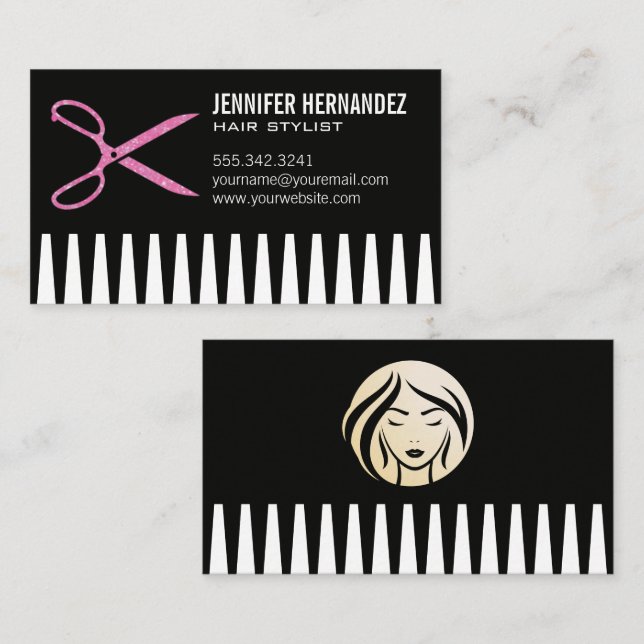 Glitter Salon Scissors | Comb Business Card (Front/Back)