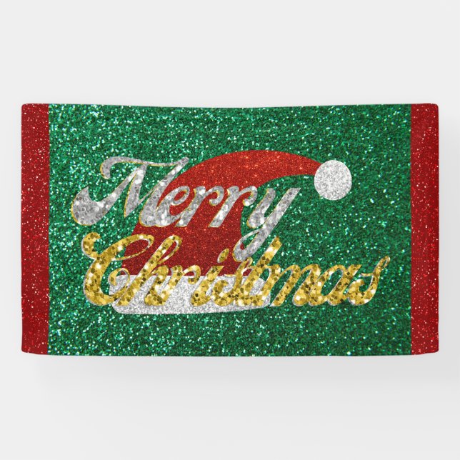 Glitter Santa Hat Banner (Horizontal)