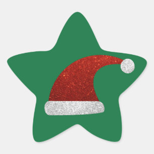 Glitter Santa Hat Star Sticker