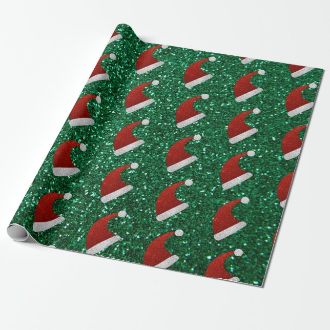 Glitter Santa Hat Wrapping Paper (Unrolled)