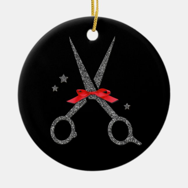Glitter scissors - Hair dresser stylist Christmas  Ceramic Ornament (Front)
