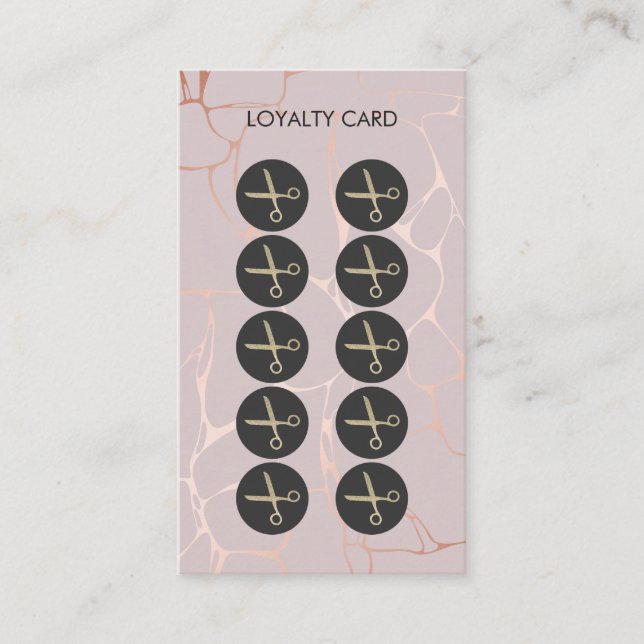 Glitter Scissors Rose Gold Marble Loyalty Card (Front)