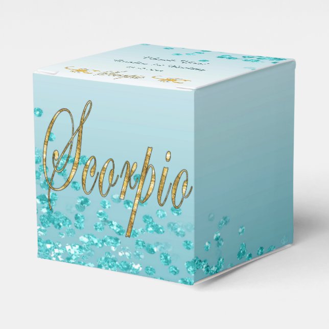 Glitter Scorpio & Teal Blue Glitter Birthday Favour Box (Front Side)