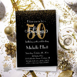 Glitter & Script 50 & Fabulous on Black, Birthday Invitation<br><div class="desc">Celebrate the much anticipated 50 and fabulous event with this sophisticated, glam invitation. Over a solid black background appears a gold glitter-effect confetti design that seems as if it's falling from above. In a fun, unique stylised design "50 & fabulous" is rendered with a curly, playful, script modern font. The...</div>