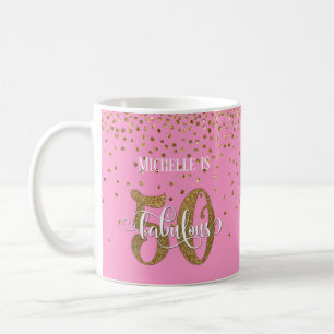 Glitter & Script 50 & Fabulous Over Pink Coffee Mug