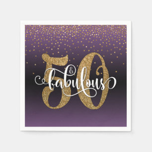 Glitter & Script 50 & Fabulous, Purple Black Ombre Napkin