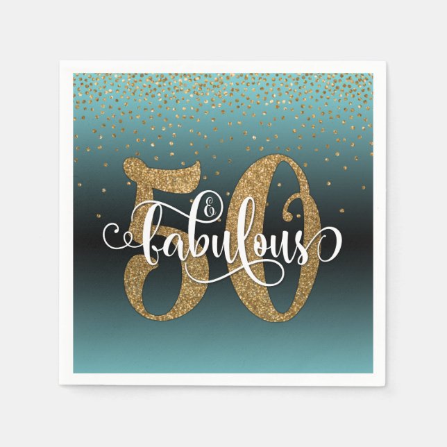 Glitter Script 50 & Fabulous Turquoise Black Ombre Napkin (Front)