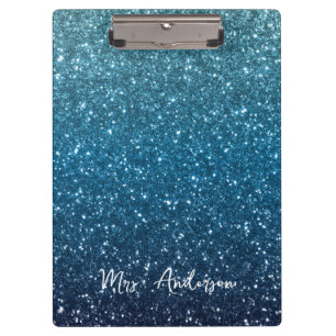 Glitter Seaside and Ocean Blue Gradient Teacher Clipboard