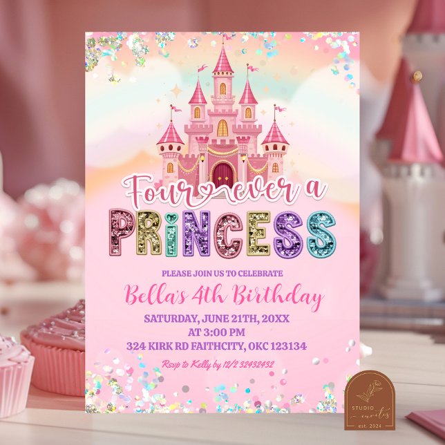 Glitter Sequin Fourever a princess birthday Invitation (Creator Uploaded)
