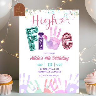Glitter Sequin High Five Birthday Invitation