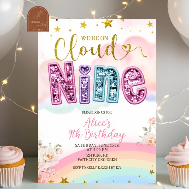Glitter sequin pastel cloud nine birthday invitation (Creator Uploaded)