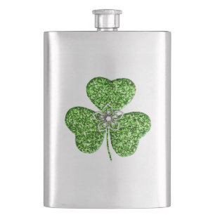 Glitter Shamrock And Flower Flask