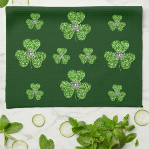 Glitter Shamrock And Flower Kitchen Towel