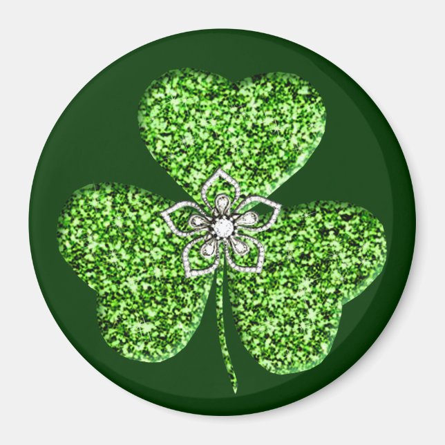 Glitter Shamrock And Flower Magnet (Front)
