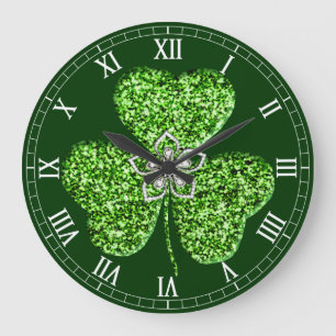 Glitter Shamrock And Flower Roman Numeral Clock