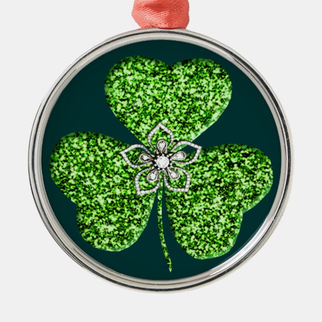 Glitter Shamrock And Flower Round Ornament (Front)