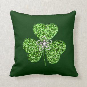 Glitter Shamrock And Flower Throw Pillow