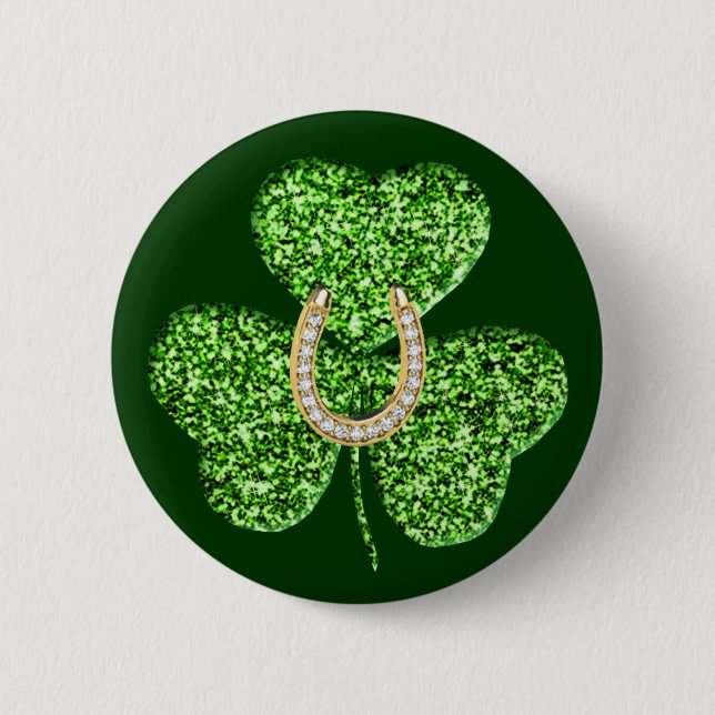 Glitter Shamrock And Horseshoe Button (Front)