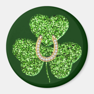Glitter Shamrock And Horseshoe Magnet