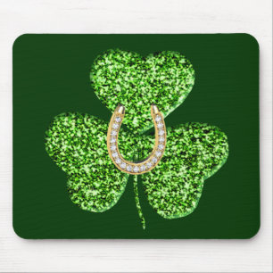 Glitter Shamrock And Horseshoe Mouse Pad