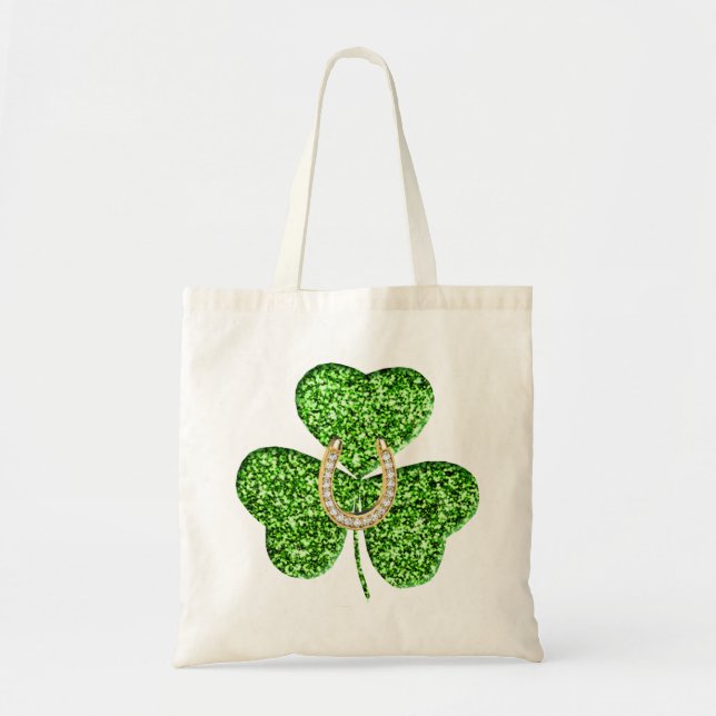 Glitter Shamrock And Horseshoe Tote Bag (Front)