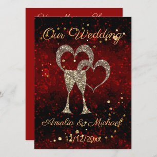 Glitter shine sequin glasses champagne hearts pers invitation