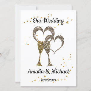 Glitter shine sequin glasses champagne hearts pers invitation
