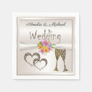 Glitter shine sequin glasses champagne hearts pers napkin