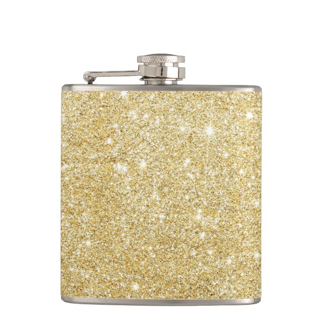 Glitter Shiny Luxury Golden Hip Flask (Front)