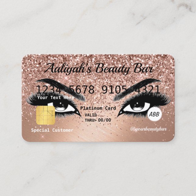 Glitter Shiny Rose Gold Credit Beauty Business Car Card (Front)