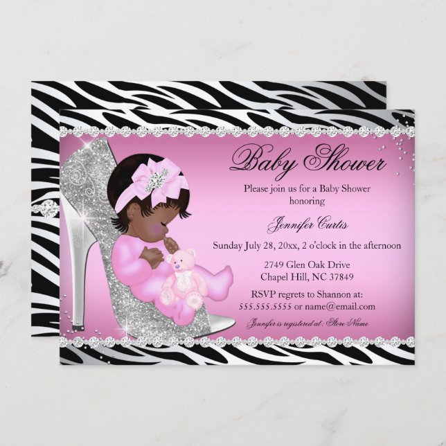 Glitter Shoe Baby Girl Baby Shower Ethnic Invitation (Front/Back)