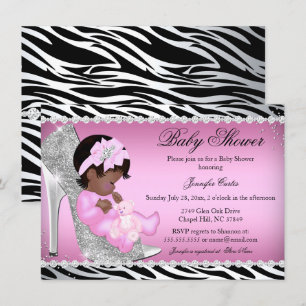 Glitter Shoe Baby Girl Baby Shower Ethnic Invitation