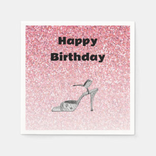 Glitter Shoe Illustration Fashion Pink Birthday Napkin