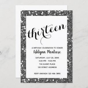 Glitter Silver 13th Birthday Invitation