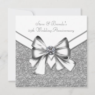 Glitter Silver 25th Wedding Anniversary Party Invitation