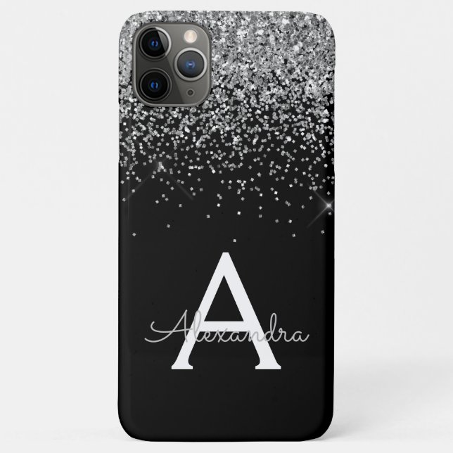 Glitter  Silver Black Luxury Monogram Case-Mate iPhone Case (Back)