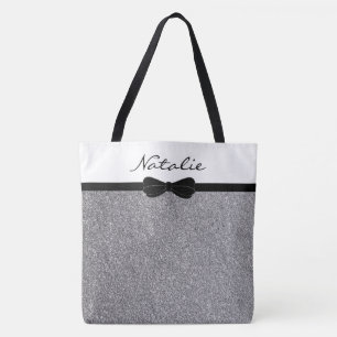 Glitter Silver Black Personalized Shopping Tote Bag