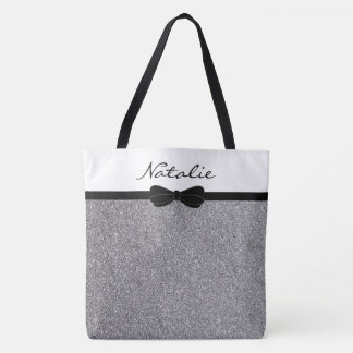 Glitter Silver Black  Personalized Shopping Tote Bag